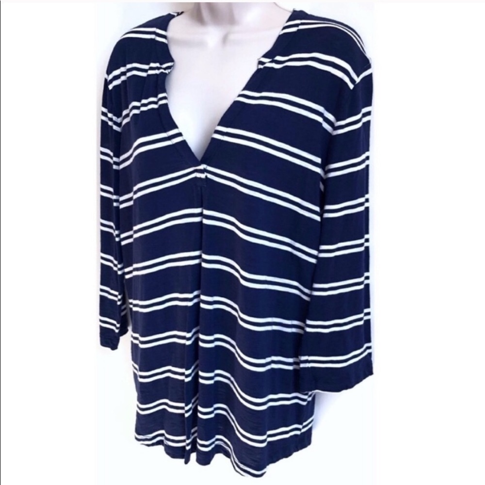 🆕 GAP striped 3/4 sleeve popover blouse top XL